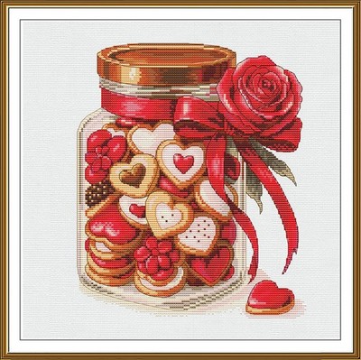 Counted cross stitch kit DIY unprinted canvas Heart cookies in a jar CRAFT 2002