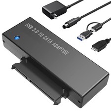 USB 3.0 To SATA Adapter 2-In-1 USB C/A To SATA Converter Cable 12V/2A Power
