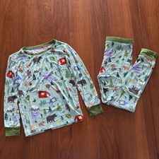 Little Sleepies Pajama Set Kids 5-6 Green Happy Campers Bamboo Viscose Snug Fit