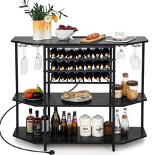 Wine Bar Cabinet 3 Tier kitchen Industrial Wine Rack Table w/Shelves-Grey