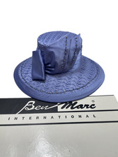 Ben Marc International Church Dress Hat Womens Blue Lavender Beaded Bow with Box