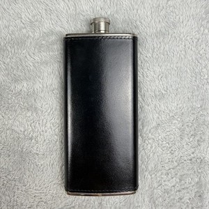 Vintage Leather Wrap Flask Black Tin Lined 5 oz Made in Germany AHS 2.75” X 5.5”