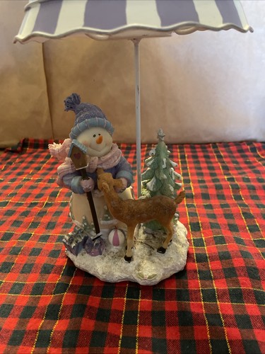 CHRISTMAS TEA LIGHT LAMP - Home Interiors Resin SNOWMAN & Deer Retired - Afbeelding 2 van 9