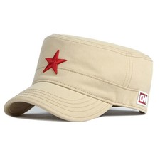 Military Cadet Hat Flat Top Cap with Red Star for Men Women Cotton Army Cap