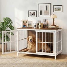 Dog Crate Furniture Large Dog Kennel Cage 39.4" x 22.8" x 27.8" White Walnut