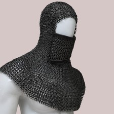 9mm Flat Ring Riveted Chainmail Coif   Medieval Armor Hood for LARP, Cosplay