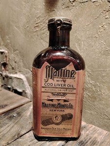 Spanish flu period antique  Maltine Cod Liver Oil apothecary bottle