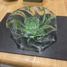 Art Deco Bagley Green Glass Equinox  Posy Bowl with flower-frog