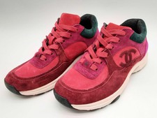 Chanel Cc Burgundy Red Suede Low Top Shoes Si...