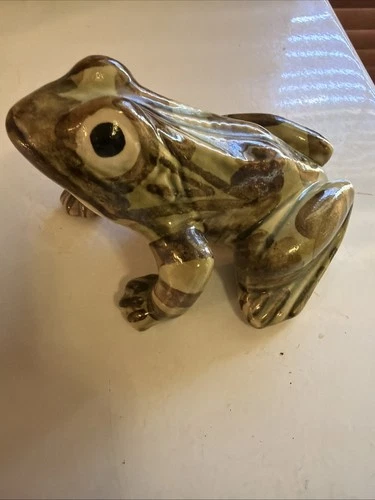 1930s~McCoy Art Pottery~Frog~Ceramic~Hand Painted~Green Brown USA 5.5”