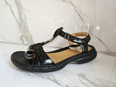 CLARKS UNSTRUCTURED UK 6,5 EU 40 DAMEN SCHWARZ LEDER FLACH RIEMCHEN SOMMER SANDALEN