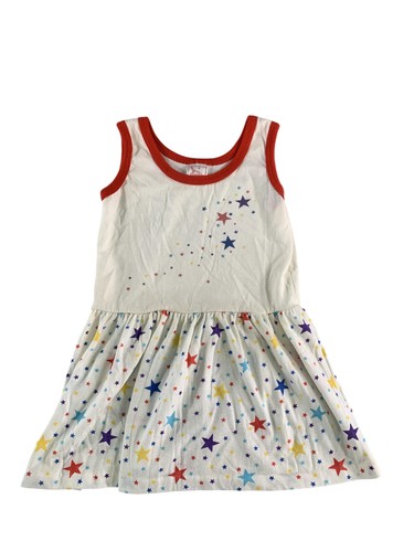 Buster Brown Dress Girls 6 White Red Star Print Sleeveless Ringer Knit Made USA