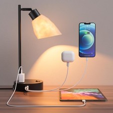 Industrial Desk Lamp, Dimmable Table Lamp with USB  A Ports  AC Outlet, Vin...