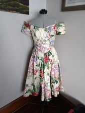 Vintage Floral Off The Shoulder Dress, 90s Flowy Tea Dress Size With Pockets 