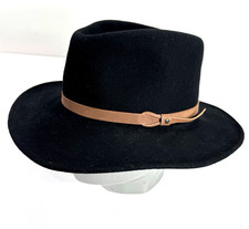 Dorfman Pacific Black Wool Felt Fedora Hat Brown Leather Band Mens Medium USA