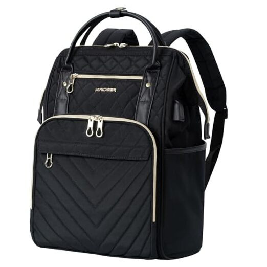 17-Inch Water-Resistant Quilted Black Laptop Backpack Stylish and Durable-image