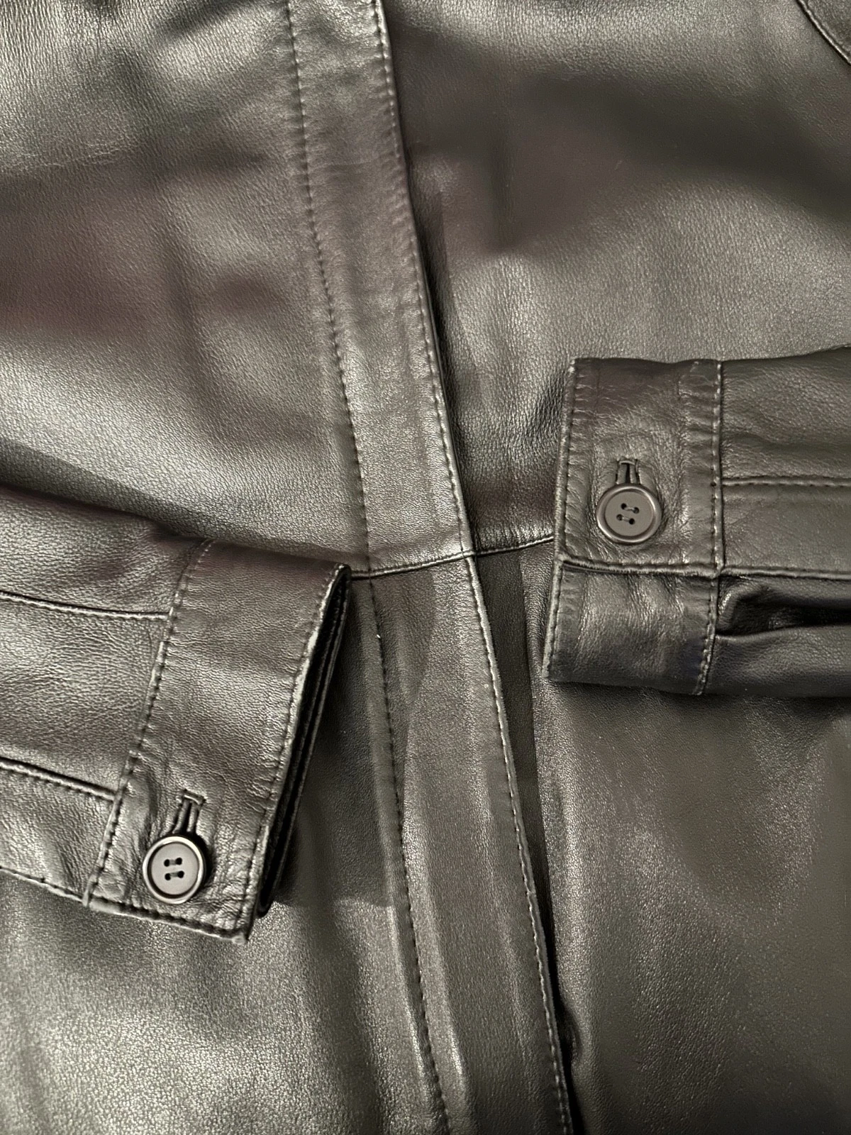 Vintage 90s Britches Great Outdoors Smooth Black Leather Harrington Jacket - Lg - product detail image 4