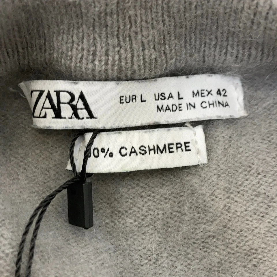 Zara, pull en tricot, taille : L, gris, cachemire, unicolore, tricot fin #ND1 - Photo 3/4