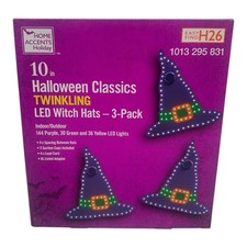 Home Accents Halloween Classics Twinkling LED Witch Hats 3-Pack Brand New 10  