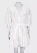 38EU M - SANDRO Emiliana Dress Womens 3/4 Sleeve Linen Blend Buttoned White Mini