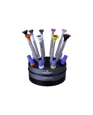 BERGEON 31081-S10 - Drehsockel mit 10 magnetischen Uhrmacherschraubendrehern