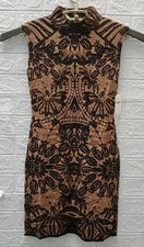 New ANTHROPOLOGIE Mock Neck Cap Sleeve Slim Knit Mini Dress Bronze Size Small