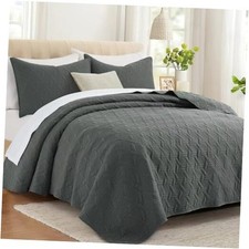 Queen Size Quilt Bedding Set with Pillow Shams, Full/Queen 90"x96" Dark Grey
