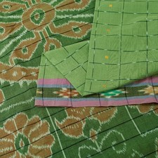 Sanskriti Vintage Sarees Craft Green Ikat Handwoven Odisha Pure Cotton Sari 5 Yd