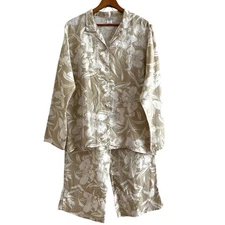 Match Point Linen Twin Set L Floral Pants Button Top Resort Coastal Lagenlook