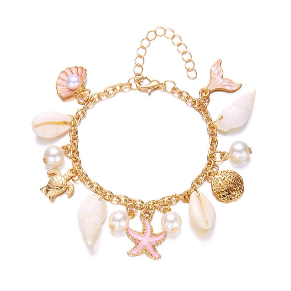 Shell Starfish Bracelet Seahorse Conch Sea Pearls Charm Stone Statement