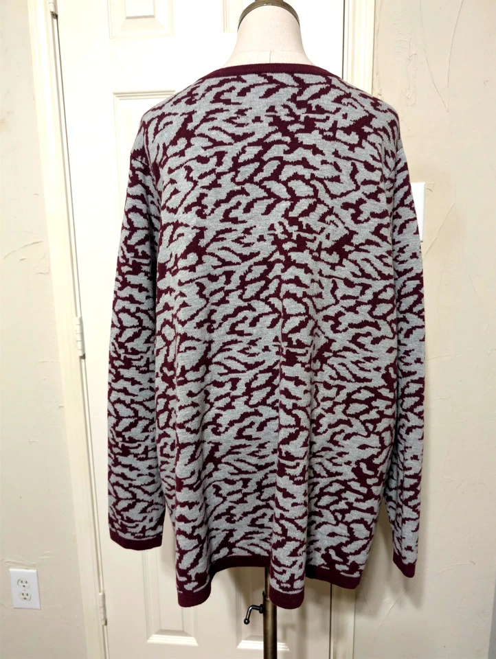 Denim & Co Wine Red Grey Jacquard Button Up Cardigan Sweater 3X Long Sleeve - Image 3 of 4