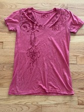 Women's BKE V-Neck Graphics Tee Pink T-Shirt Made in USA Size XL