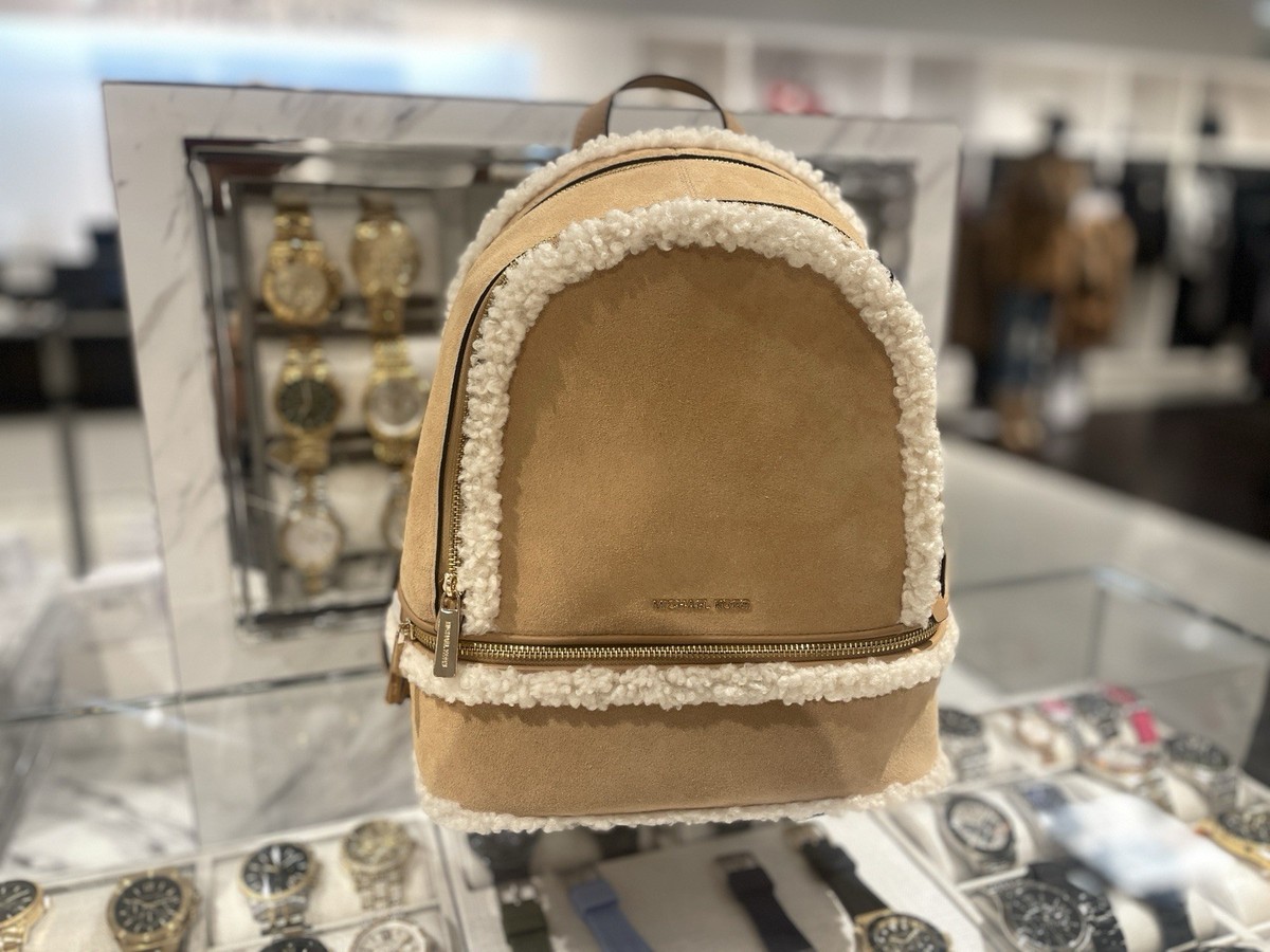 Michael Kors Black Suede Leather Backpack with Cream Faux-Shearling Trim NWT MICHAEL KORS Rhea Medium Suede and Faux | Mercari main image 2