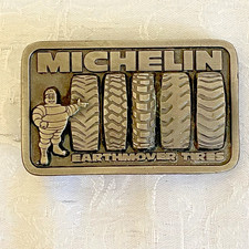 Vintage Michelin Earthmover Tires Belt Buckle Pewter Bibendum Man 1980s USA
