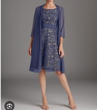 Azazie Stormy Blue Lace Dress Sz 22 NWT w/ Sheer Overlay Formal Mother of Bride