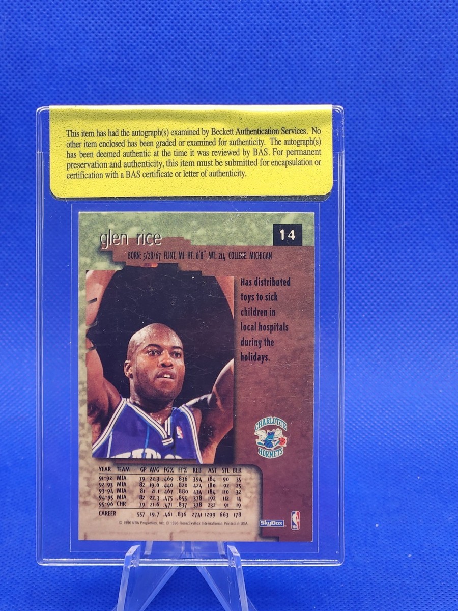1996-97 Skybox Premium Glen Rice #14 Auto BGS Beckett Authentic 