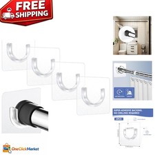 Clear 4 Pack Shower Curtain Rod Holders - Easy Install, No Drilling Required