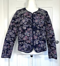 Monsoon Floral Quilted Jacket Boho Blue Mix Size UK 14 Stitched Kantha