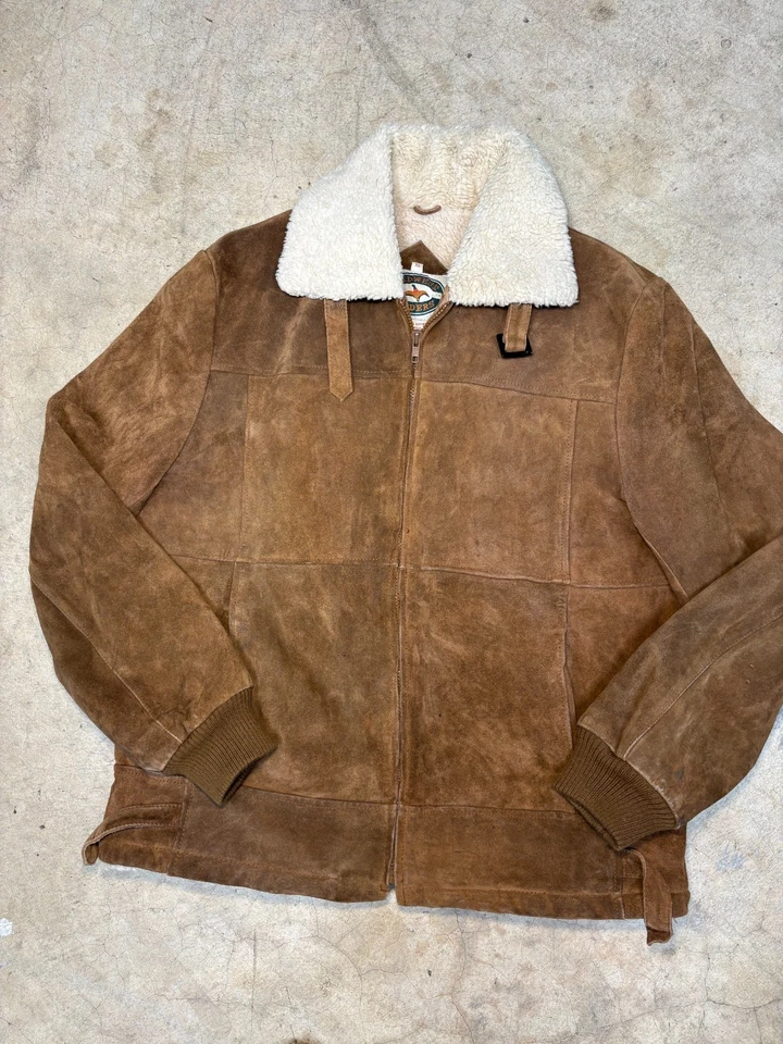 Chaqueta Bomber Vintage Midwest Traders Cuero Genuino Gamuza | Cuello Sherpa Foto 3 de 4