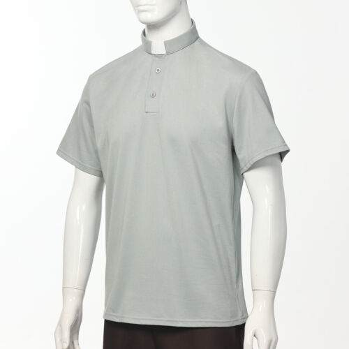 T-Shirt Herren Klerus Poloshirt Priester Vikar Pastor Tops mit Kleriker Tab Kragen - Bild 12 von 38