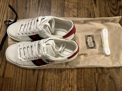 NEW Gucci White Sneakers Ace Cherry Red Green Stripe EU Size 35/US