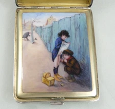 ANTIQUE STERLING SILVER ENAMEL CIGARETTE CASE HAND PAINTED MINIATURE Erotica