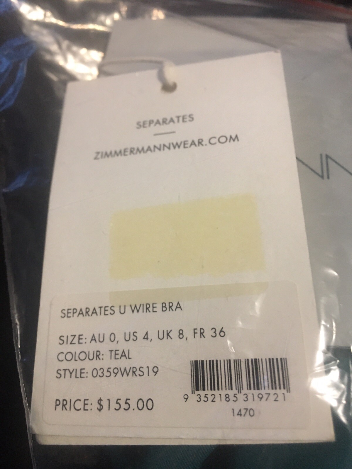 ZIMMERMANN SWIMWEAR Seperates Sculpt U-Wire Bra Teal NWT 8 RRP $155