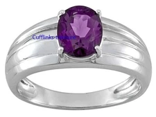 Natural Amethyst  Gemstone with 925 sterling Silver Ring for Men's #560