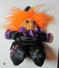 VINTAGE HALLOWEEN WITCH TROLL DOLL 6" ORANGE HAIR DECOR RUSS SITTING POSITION