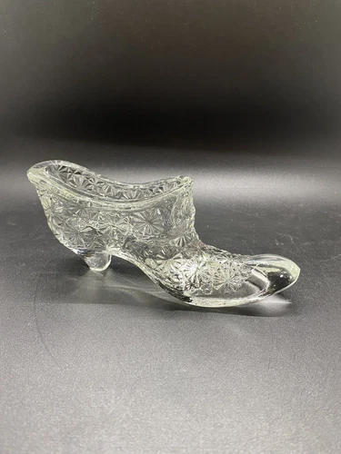 Vintage Fenton Art Glass Clear Daisy & Button Shoe Slipper
