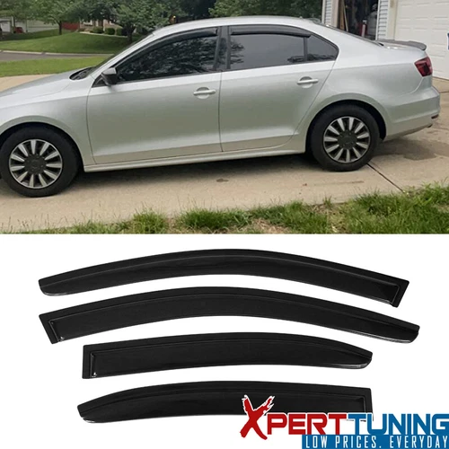 Fits 11-18 Volkswagen Jetta A6 Sedan Window Visors Vent Rain Guard Tape On 4PCS