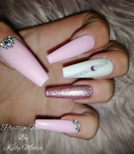 10pc Set Pink Mix Press On Nails Glitter Bling Drag Extra Long Coffin Men Ebay