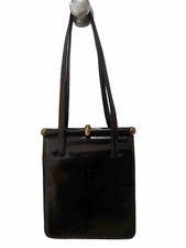 Vintage Pollini Coffee Brown Patent Leather Shoulder Clasp Purse