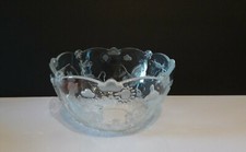 Crystal Farmhouse Serving Bowl Embossed Cows, Chickens, Rooster & Flowers A1